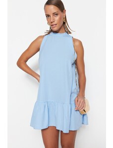 Trendyol синьо мини тъкани висока яка тъкани рокля