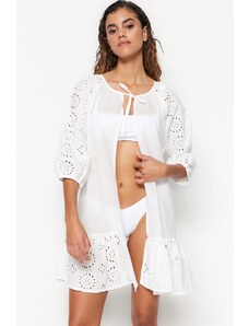 Trendyol бяла мини тъкат бродирана плажна рокля