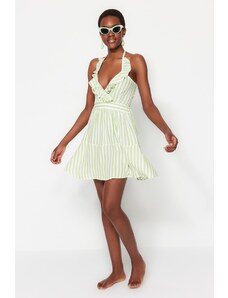 Trendyol Green Mini Weave V-образно деколте плажна рокля