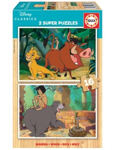 Дървен пъзел Educa Disney Animals, 2x16 части