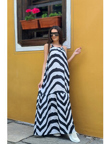 Trends by KK Черно-бяла дълга ленена рокля с презрамки - 38