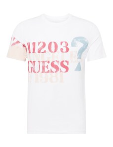 GUESS Тениска бежово / светлосиньо / светлочервено / бяло