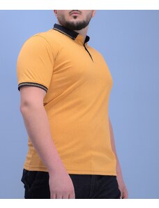AVIV Мъжка тениска с яка с шарка на пръски голям размер цвят горчица