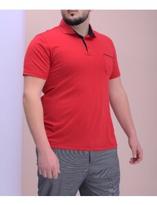 AVIV Big size модел мъжка тениска с яка червена с джоб