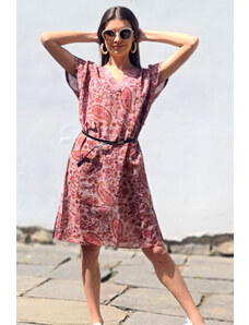 Trends by KK Наситено розова рокля с V-образно деколте 100% памук - Small