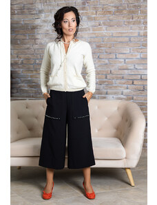 Trends by KK Черен панталон с широки крачоли, декорирани с перли - 44