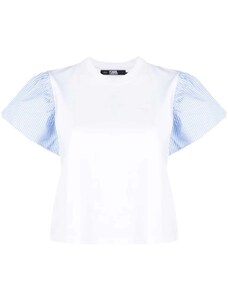 KARL LAGERFELD T-Shirt Ruffled Slv Fabric Mix T-Shirt 231W1709 100 white