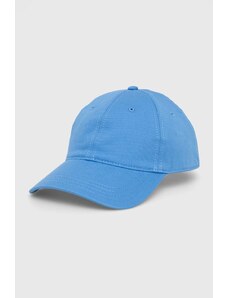 Памучна шапка с козирка Lacoste в синьо с изчистен дизайн