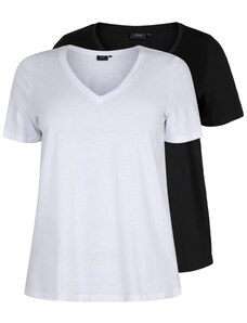 Zizzi Тениска 'MKATJA' черно / бяло