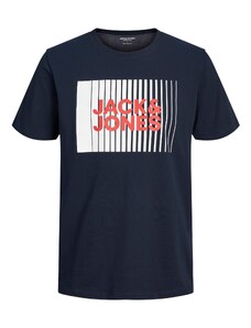 JACK & JONES Тениска нейви синьо / червено / мръсно бяло