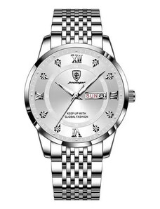 Мъжки часовник Poedagar CS1298, неръждаема стомана, сребрист, бял циферблат
