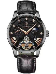 Мъжки часовник Poedagar CS1352, каишка от естествена кожа, черен/черен, черен циферблат