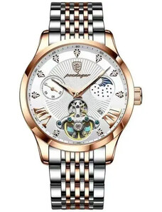 Мъжки часовник Poedagar CS1354, неръждаема стомана, сребро/злато, бял циферблат