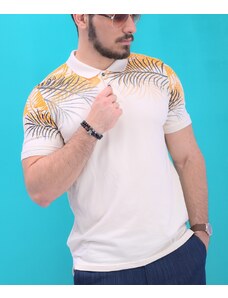 AVIV Мъжка поло тениска на тропически листа в бежаво