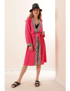 Bigdart 5865 Плетено дълго кимоно с бродерия - Fuchsia