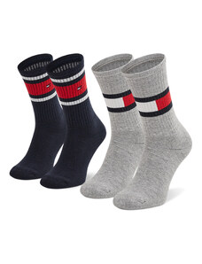 Комплект 2 чифта дълги чорапи мъжки Tommy Hilfiger 394020001 Middle Grey Melange 758