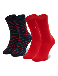 Комплект 2 чифта дълги чорапи дамски Tommy Hilfiger 100001494 Red/Navy 007