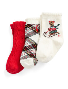 Комплект 3 чифта дълги чорапи детски Polo Ralph Lauren 445896759001 Red/Cream