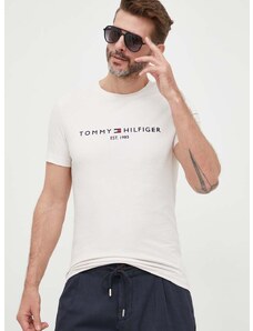Памучна тениска Tommy Hilfiger в бежово с апликация MW0MW11797