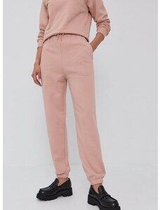 Панталон Samsoe Samsoe дамски в розово с кройка тип jogger, с висока талия