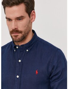 Риза Polo Ralph Lauren мъжка в тъмносиньо с кройка по тялото яка копче 710829443001