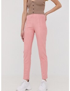 Панталони Guess в розово с кройка по тялото, с висока талия