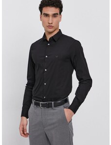 Риза Emporio Armani мъжка в черно със стандартна кройка с класическа яка 8N1C09 1NI9Z
