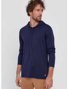 Памучна блуза с дълги ръкави Polo Ralph Lauren в тъмносиньо с изчистен дизайн 714844760001