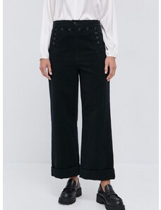 Панталон Tory Burch дамски в черно с широка каройка, с висока талия