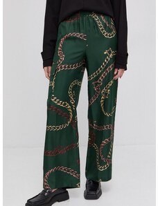 Панталон Victoria Beckham дамски в зелено с широка каройка, с висока талия