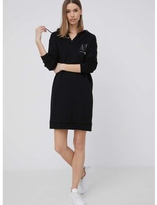 Памучна рокля Armani Exchange в черно къс модел с уголемена кройка