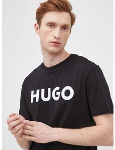 Памучна тениска HUGO в черно с принт 50467556