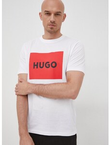 Памучна тениска HUGO в бяло с принт 50467952