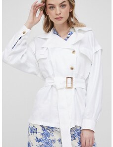 Ленено сако Emporio Armani в бяло с уголемена кройка с изчистен дизайн