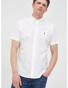 Риза Polo Ralph Lauren мъжка в бяло със стандартна кройка с яка с копче