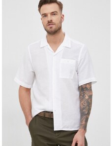 Ленена риза Calvin Klein мъжка в бяло със стандартна кройка K10K109521