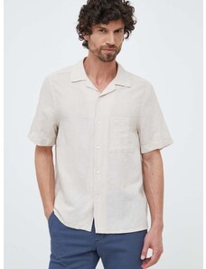 Ленена риза Calvin Klein мъжка в бежово със стандартна кройка K10K109521