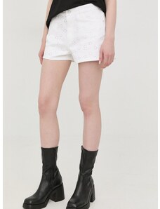 Къси панталони Guess в бяло с изчистен дизайн с висока талия