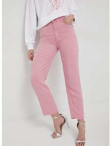 Панталон Guess в розово със стандартна кройка, с висока талия
