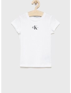 Детска памучна тениска Calvin Klein Jeans в бяло