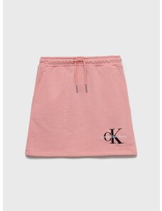 Детска памучна пола Calvin Klein Jeans в розово къс модел със стандартна кройка