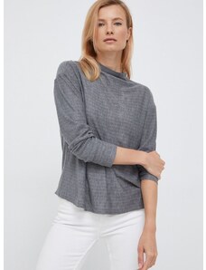 Пуловер Emporio Armani дамски в сиво от лека материя с ниско поло