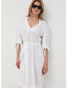 Памучна рокля BOSS в бяло къс модел разкроен модел