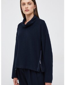 Вълнен пуловер Emporio Armani дамски в тъмносиньо от лека материя с поло
