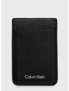 Кожен калъф за карти + ключодържател Calvin Klein в черно