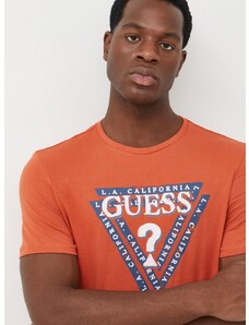 Тениска Guess в оранжево с принт