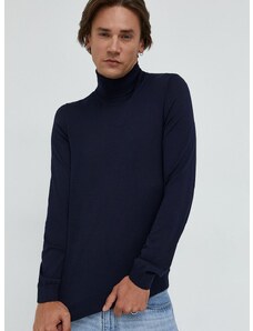 Вълнен пуловер BOSS мъжки в тъмносиньо от лека материя с широко поло 50468262