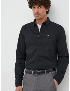 Риза Calvin Klein мъжка в черно с кройка по тялото класическа яка K10K110856