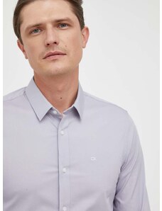 Риза Calvin Klein мъжка в сиво с кройка по тялото класическа яка K10K110856