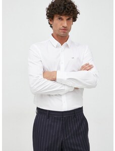 Риза Calvin Klein мъжка в бяло с кройка по тялото класическа яка K10K110856